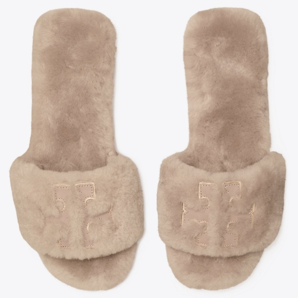 Tory Burch Double T Shearling Slide
